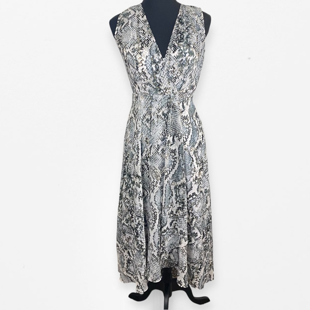 Calvin Klein Asymmetrical Black and White Snake Cocktail wedding summer Dress 2